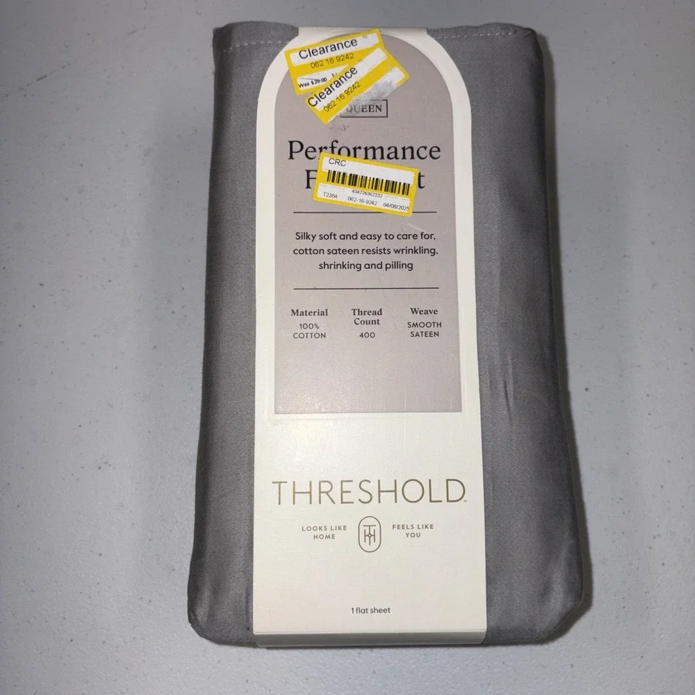 Queen 400 Thread Count Performance Flat Sheet Classic Gray - Threshold: Cotton